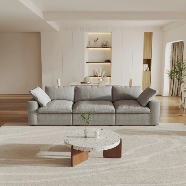HomeRoots 80" Light Gray Linen Blend Modular Wood Sofa – Modern Comfort, Removable Cushions, Stylish Design! 714572