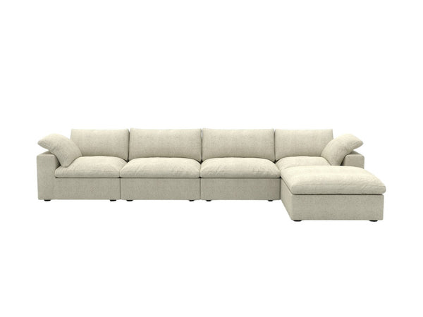 HomeRoots 160" Khaki Linen-Blend Modular Sofa - Stylish, Customizable Seating with Removable Cushions & Ottoman 714574