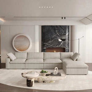 HomeRoots 160" Khaki Linen-Blend Modular Sofa - Stylish, Customizable Seating with Removable Cushions & Ottoman 714574
