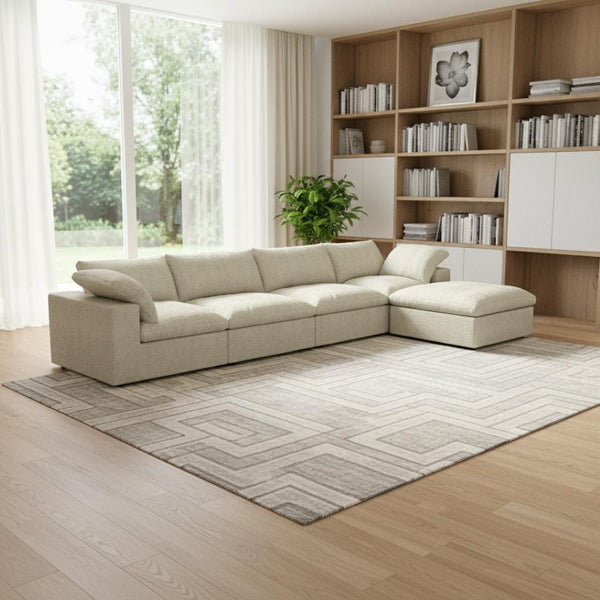 HomeRoots 160" Khaki Linen-Blend Modular Sofa - Stylish, Customizable Seating with Removable Cushions & Ottoman 714574