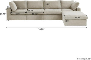 HomeRoots 160" Khaki Linen-Blend Modular Sofa - Stylish, Customizable Seating with Removable Cushions & Ottoman 714574