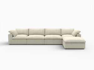HomeRoots 160" Khaki Linen-Blend Modular Sofa - Stylish, Customizable Seating with Removable Cushions & Ottoman 714574
