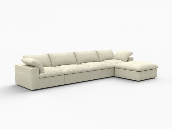 HomeRoots 160" Khaki Linen-Blend Modular Sofa - Stylish, Customizable Seating with Removable Cushions & Ottoman 714574
