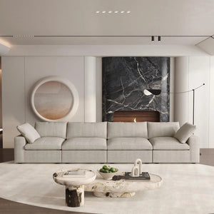 HomeRoots 120" Modern Khaki Linen Blend Modular Sofa - Customizable Comfort for Large Living Spaces and Style 714575