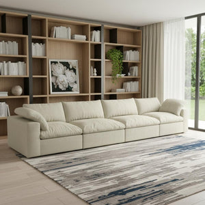 HomeRoots 120" Modern Khaki Linen Blend Modular Sofa - Customizable Comfort for Large Living Spaces and Style 714575