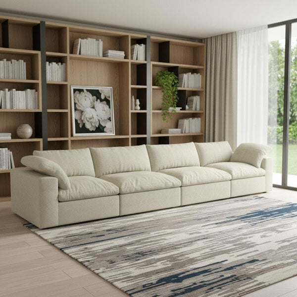 HomeRoots 120" Modern Khaki Linen Blend Modular Sofa - Customizable Comfort for Large Living Spaces and Style 714575