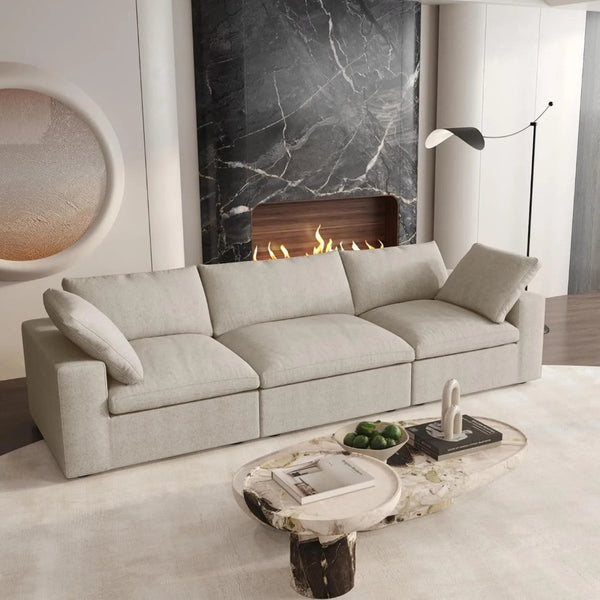 HomeRoots 80" Khaki Linen Blend Modular Sofa - Stylish, Comfortable Seating with Flexible Configurations & Durability 714576