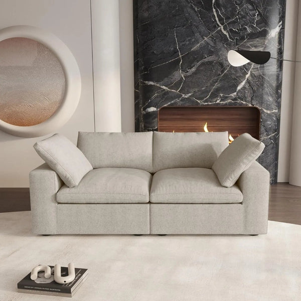 HomeRoots 160" Black Linen Blend Modular Sofa Set with Ottoman, Storage & Comfort for Modern Living Spaces 714577