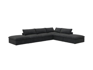 HomeRoots 120" Modern Black Linen Blend Modular Sofa Set with Storage Ottoman for Stylish Living Spaces 714578