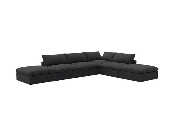 HomeRoots 120" Modern Black Linen Blend Modular Sofa Set with Storage Ottoman for Stylish Living Spaces 714578
