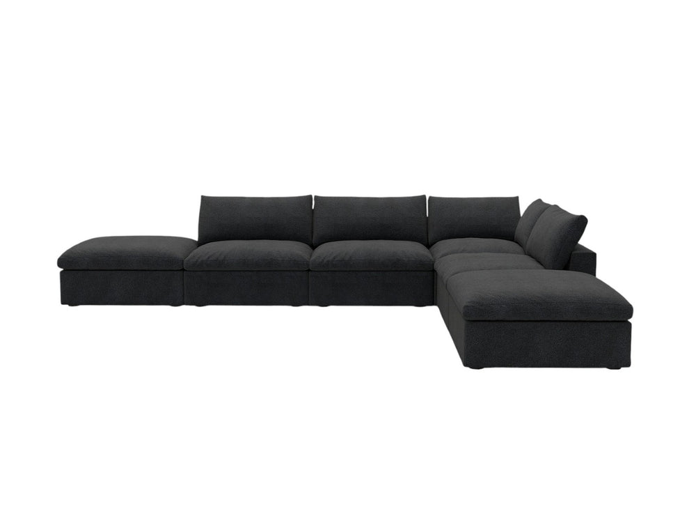 HomeRoots 120" Modern Black Linen Blend Modular Sofa Set with Storage Ottoman for Stylish Living Spaces 714578