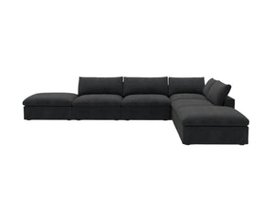HomeRoots 120" Modern Black Linen Blend Modular Sofa Set with Storage Ottoman for Stylish Living Spaces 714578
