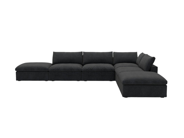HomeRoots 120" Modern Black Linen Blend Modular Sofa Set with Storage Ottoman for Stylish Living Spaces 714578