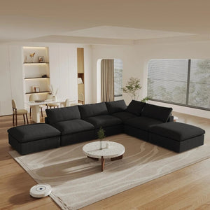 HomeRoots 120" Modern Black Linen Blend Modular Sofa Set with Storage Ottoman for Stylish Living Spaces 714578