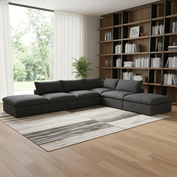 HomeRoots 120" Modern Black Linen Blend Modular Sofa Set with Storage Ottoman for Stylish Living Spaces 714578