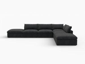 HomeRoots 120" Modern Black Linen Blend Modular Sofa Set with Storage Ottoman for Stylish Living Spaces 714578