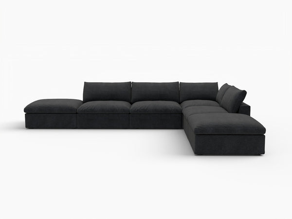 HomeRoots 120" Modern Black Linen Blend Modular Sofa Set with Storage Ottoman for Stylish Living Spaces 714578