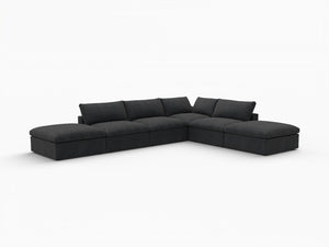 HomeRoots 120" Modern Black Linen Blend Modular Sofa Set with Storage Ottoman for Stylish Living Spaces 714578