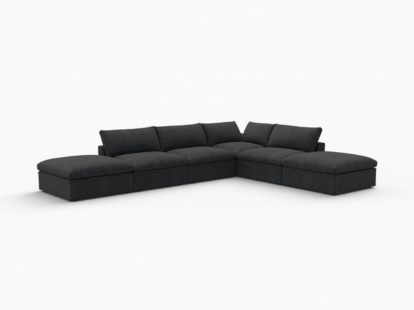 HomeRoots 120" Modern Black Linen Blend Modular Sofa Set with Storage Ottoman for Stylish Living Spaces 714578