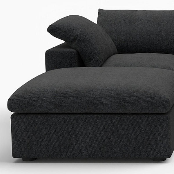 HomeRoots 160" Black Linen Blend Modular Sofa with Versatile Ottoman & Stylish Storage for Modern Living Spaces 714579