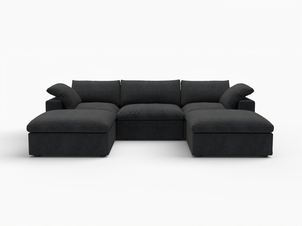 HomeRoots 160" Black Linen Blend Modular Sofa with Versatile Ottoman & Stylish Storage for Modern Living Spaces 714579