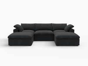 HomeRoots 160" Black Linen Blend Modular Sofa with Versatile Ottoman & Stylish Storage for Modern Living Spaces 714579