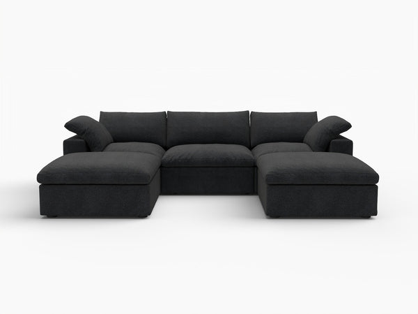 HomeRoots 160" Black Linen Blend Modular Sofa with Versatile Ottoman & Stylish Storage for Modern Living Spaces 714579