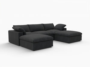 HomeRoots 160" Black Linen Blend Modular Sofa with Versatile Ottoman & Stylish Storage for Modern Living Spaces 714579