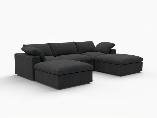 HomeRoots 160" Black Linen Blend Modular Sofa with Versatile Ottoman & Stylish Storage for Modern Living Spaces 714579
