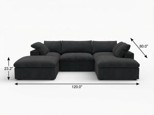 HomeRoots 160" Black Linen Blend Modular Sofa with Versatile Ottoman & Stylish Storage for Modern Living Spaces 714579