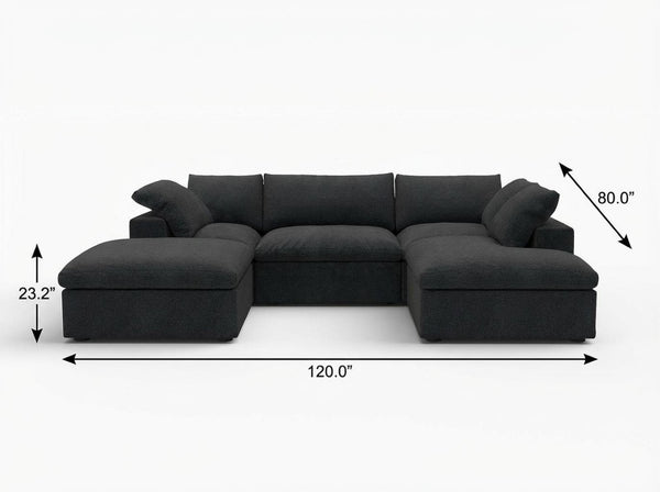 HomeRoots 160" Black Linen Blend Modular Sofa with Versatile Ottoman & Stylish Storage for Modern Living Spaces 714579