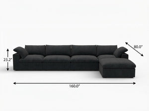 HomeRoots 160" Black Linen Blend Modular Sofa: Sleek Modern Design with Removable Cushions & Versatile Ottoman 714580