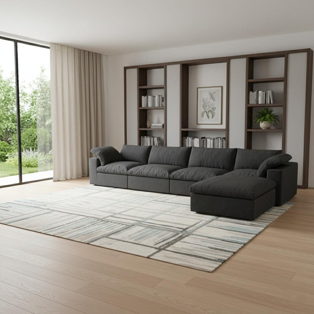 HomeRoots 160" Black Linen Blend Modular Sofa: Sleek Modern Design with Removable Cushions & Versatile Ottoman 714580