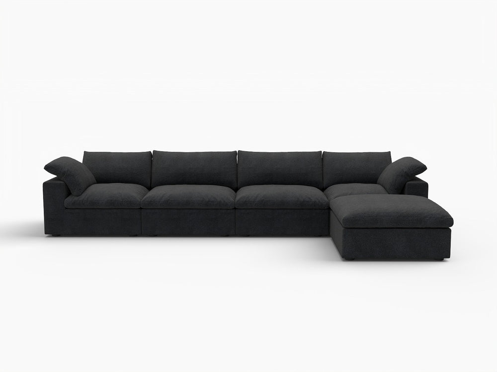 HomeRoots 160" Black Linen Blend Modular Sofa: Sleek Modern Design with Removable Cushions & Versatile Ottoman 714580