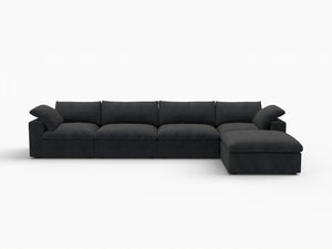 HomeRoots 160" Black Linen Blend Modular Sofa: Sleek Modern Design with Removable Cushions & Versatile Ottoman 714580