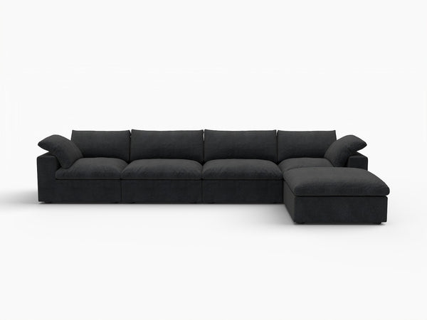HomeRoots 160" Black Linen Blend Modular Sofa: Sleek Modern Design with Removable Cushions & Versatile Ottoman 714580