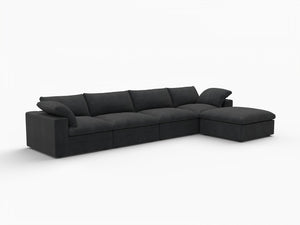 HomeRoots 160" Black Linen Blend Modular Sofa: Sleek Modern Design with Removable Cushions & Versatile Ottoman 714580