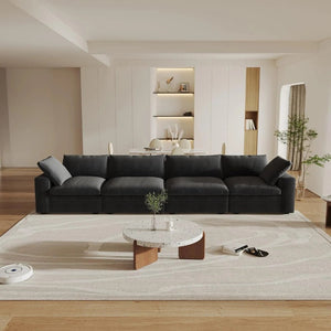 HomeRoots 120" Black Linen Blend Modular Sofa - Stylish Comfort, Flexible Design & Contemporary Elegance 714581