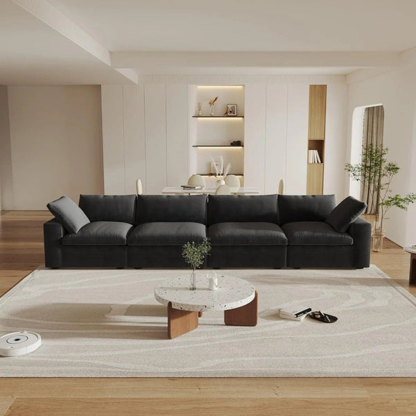 HomeRoots 120" Black Linen Blend Modular Sofa - Stylish Comfort, Flexible Design & Contemporary Elegance 714581