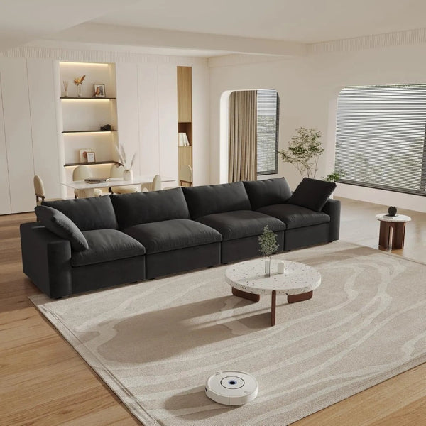 HomeRoots 120" Black Linen Blend Modular Sofa - Stylish Comfort, Flexible Design & Contemporary Elegance 714581