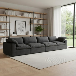 HomeRoots 120" Black Linen Blend Modular Sofa - Stylish Comfort, Flexible Design & Contemporary Elegance 714581