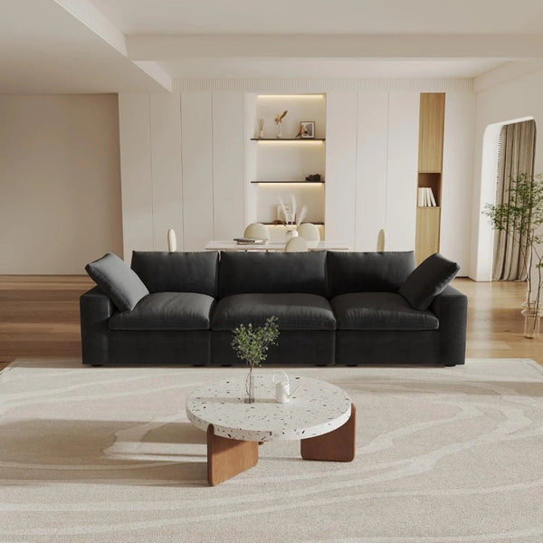 HomeRoots 80" Black Linen Blend Modular Sofa - Stylish, Configurable Comfort for Modern Living Rooms & Spaces 714582