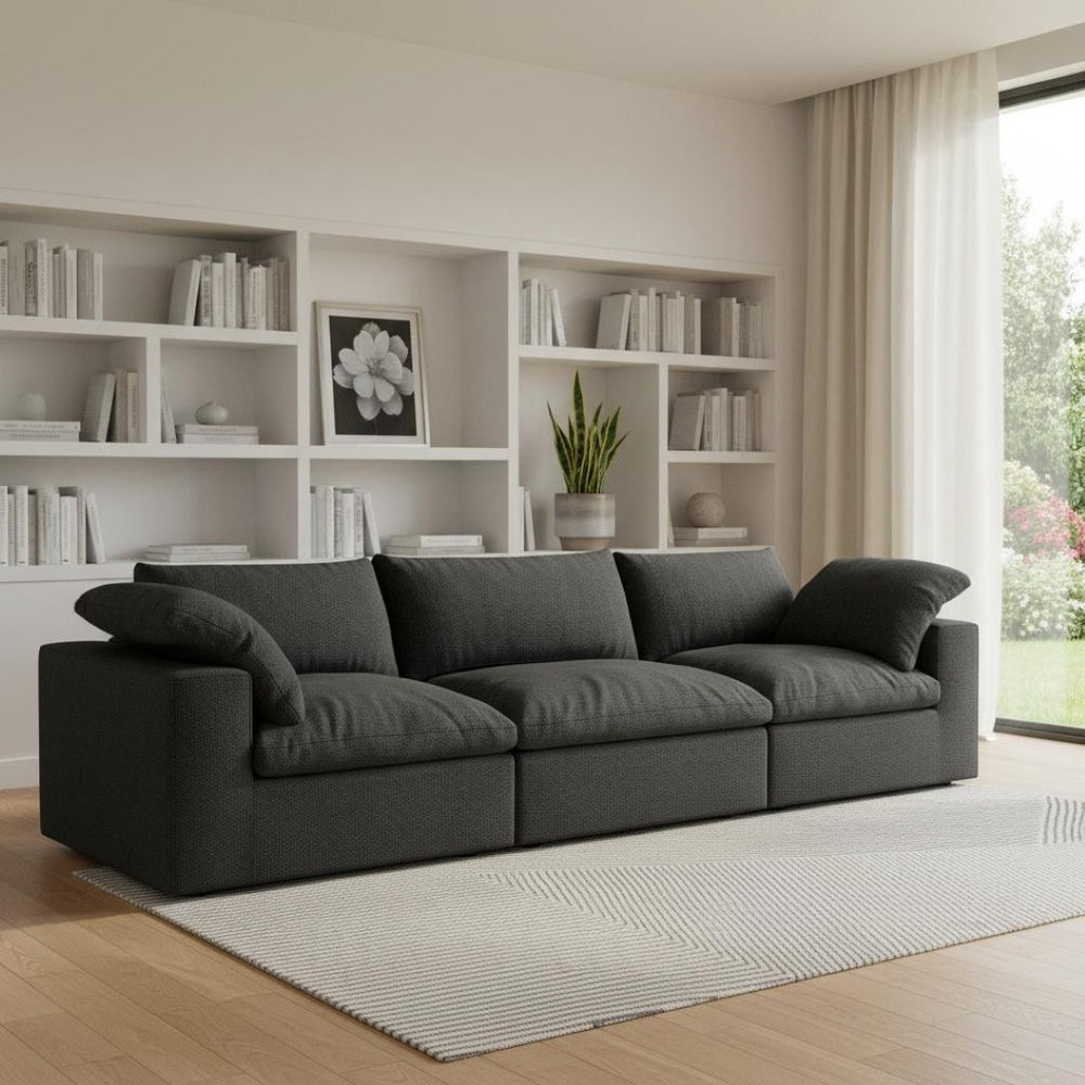 HomeRoots 80" Black Linen Blend Modular Sofa - Stylish, Configurable Comfort for Modern Living Rooms & Spaces 714582