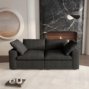 HomeRoots 120" Black Linen Blend Modular Sofa Set with Ottoman & Storage – Stylish Comfort for Modern Living 714583