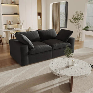 HomeRoots 120" Black Linen Blend Modular Sofa Set with Ottoman & Storage – Stylish Comfort for Modern Living 714583