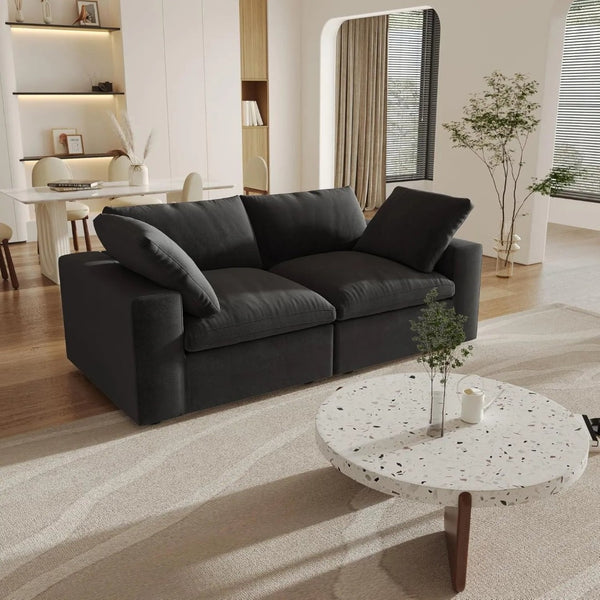 HomeRoots 120" Black Linen Blend Modular Sofa Set with Ottoman & Storage – Stylish Comfort for Modern Living 714583