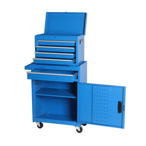 HomeRoots Set of Two Red Multi-Tier Rolling Steel Cabinets with Drawers for Organized Workspace Storage Solutions 714586