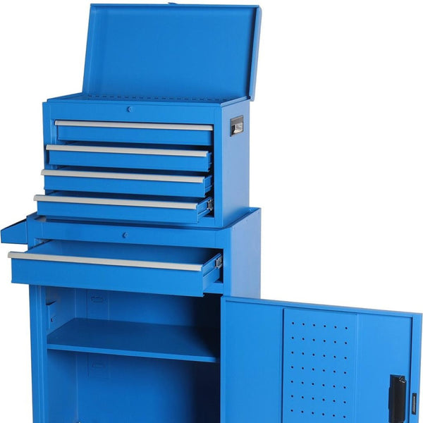 HomeRoots Set of Two Red Multi-Tier Rolling Steel Cabinets with Drawers for Organized Workspace Storage Solutions 714586