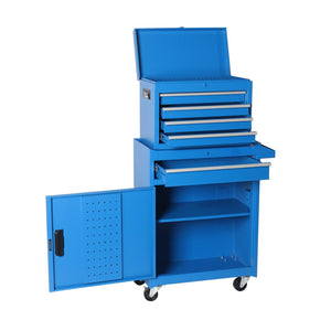 HomeRoots Set of Two Red Multi-Tier Rolling Steel Cabinets with Drawers for Organized Workspace Storage Solutions 714586