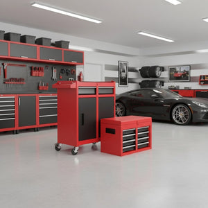 HomeRoots Set of Two Durable Black Steel Rolling Cabinets - Stylish Multi-Tier Storage for Tools & Supplies 714588